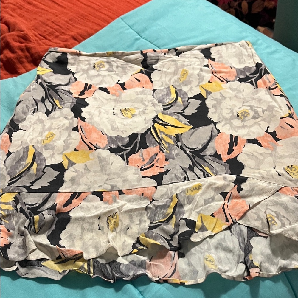LOFT Floral Mini Skirt in Black, White, and Pink